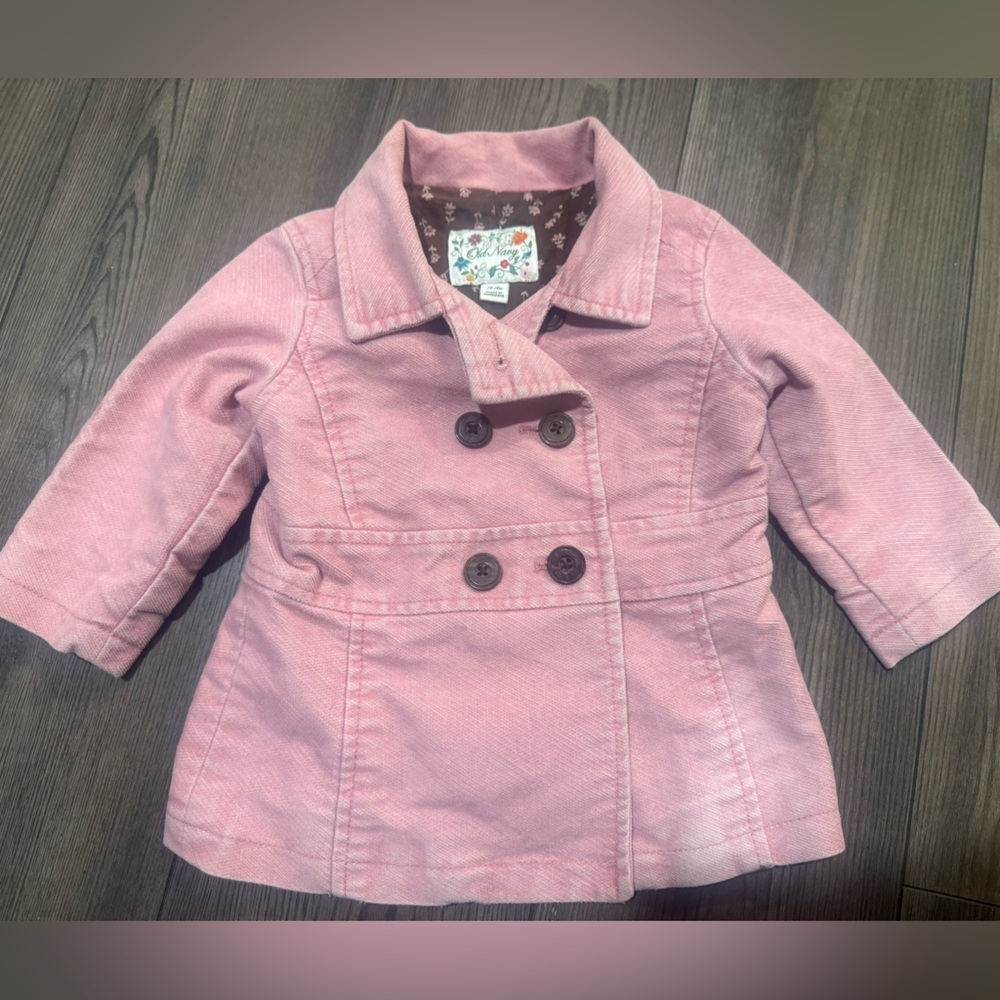 Vintage Old Navy Floral Lined Peacoat Pink Jacket 12-18M
